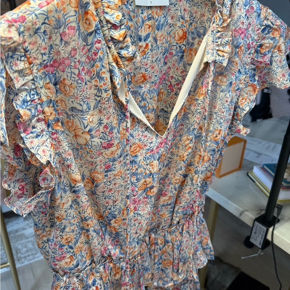 RESET by Jane Floral Shimmer Ruffle Flutter Sleeve High Low Mini Dress S - Picture 4 of 12